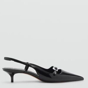 MNG Mango Black Pointed Toe Slingback Kitten Heels NWOT Size 38 US 7.5